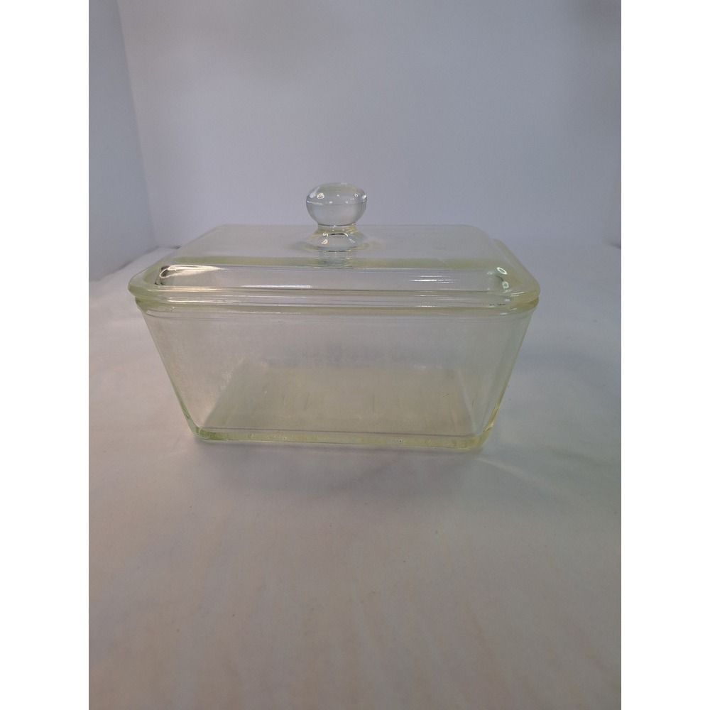 Vintage Clear Glass Refrigerator Dish with Lid Textured Bottom Storage Container
